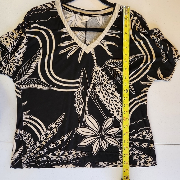 Marfinno Black Floral Leaf Print Knit Top Quiet Luxury Tropical Capsule Office - Picture 7 of 9